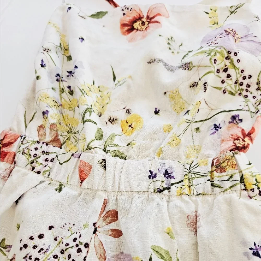 NWT H&M Linen Collection Wildflower Meadow Lace Back Square Neck Floral Romper S